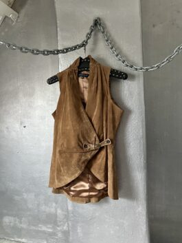 Vintage real leather suede gilet brown