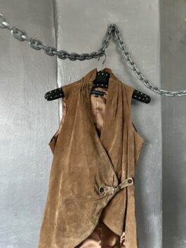 Vintage real leather suede gilet brown