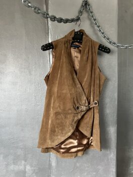 Vintage real leather suede gilet brown