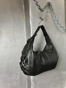 Vintage real leather handbag with silver hardware dark brown
