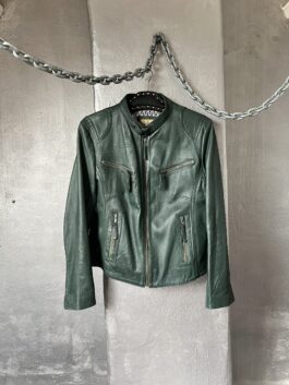 Vintage real leather racing jacket green