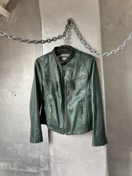 Vintage real leather racing jacket green