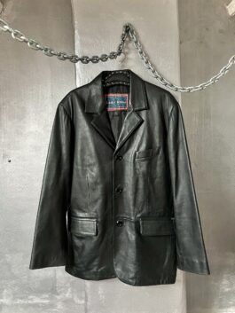 Vintage oversized real leather blazer jacket black