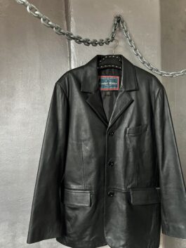 Vintage oversized real leather blazer jacket black
