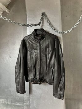Vintage oversized real leather motorcross racing jacket brown