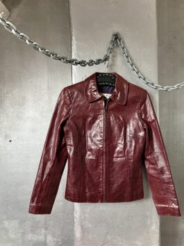 Vintage real leather racing jacket wine red