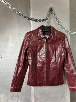 Vintage real leather racing jacket wine red