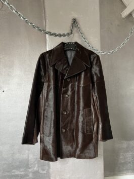 Vintage real leather blazer jacket with cowhide brown