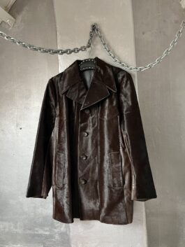 Vintage real leather blazer jacket with cowhide brown