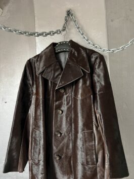 Vintage real leather blazer jacket with cowhide brown