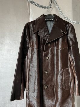 Vintage real leather blazer jacket with cowhide brown