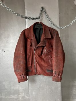 Vintage oversized real leather biker jacket wine red