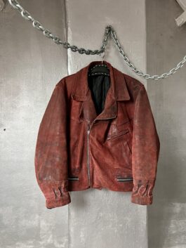 Vintage oversized real leather biker jacket wine red