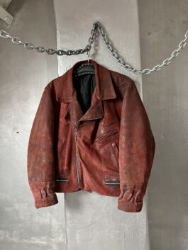 Vintage oversized real leather biker jacket wine red