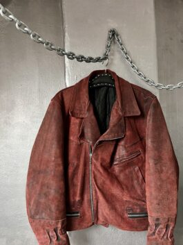 Vintage oversized real leather biker jacket wine red