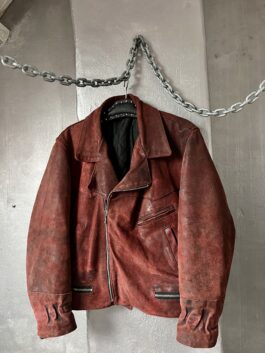 Vintage oversized real leather biker jacket wine red