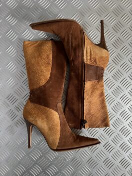 Vintage genuine leather suede heeled boots brown