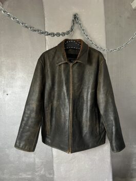 Vintage oversized real leather racing jacket washed brown