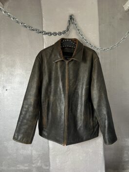 Vintage oversized real leather racing jacket washed brown