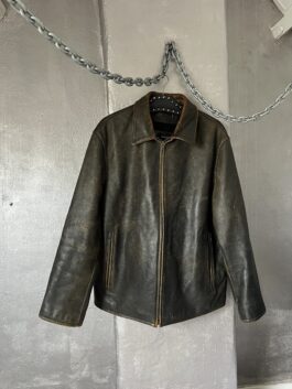 Vintage oversized real leather racing jacket washed brown