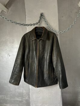 Vintage oversized real leather racing jacket washed brown