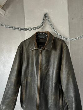 Vintage oversized real leather racing jacket washed brown