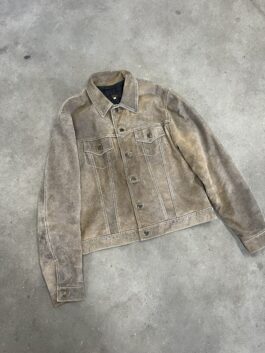 Vintage real leather rough denim look jacket washed brown