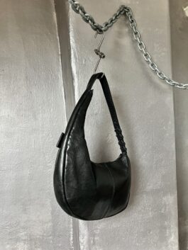 Vintage real leather shoulderbag moon shape black