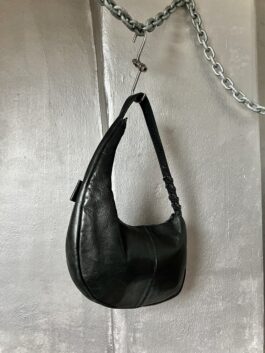 Vintage real leather shoulderbag moon shape black