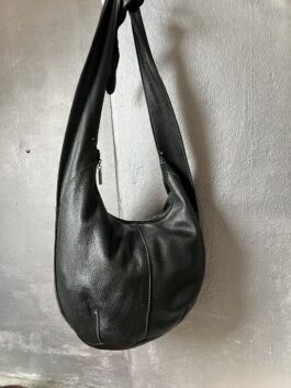 Vintage real leather crossbody bag black