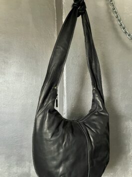 Vintage real leather crossbody bag black