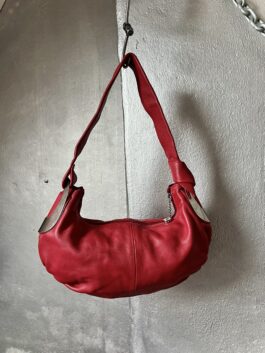Vintage real leather shoulderbag with silver hardware red