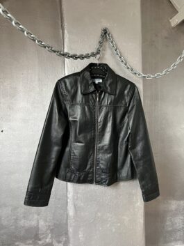 Vintage real leather racing jacket black