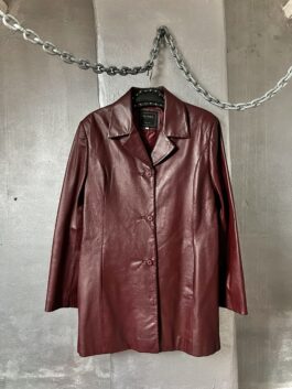 Vintage oversized real leather blazer jacket wine red