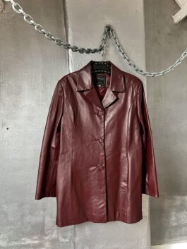 Vintage oversized real leather blazer jacket wine red