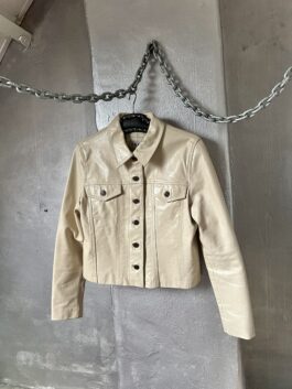 Vintage real leather jacket with buttons creme