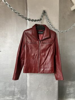 Vintage real leather racing jacket wine red