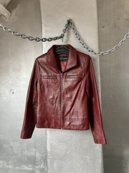 Vintage real leather racing jacket wine red