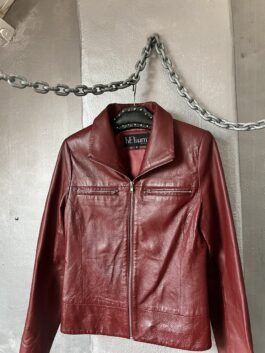 Vintage real leather racing jacket wine red