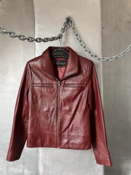 Vintage real leather racing jacket wine red