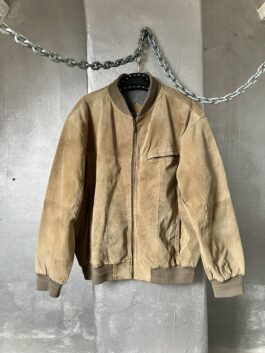 Vintage oversized real leather suede bomber jacket beige