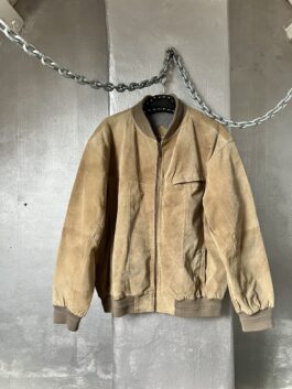Vintage oversized real leather suede bomber jacket beige