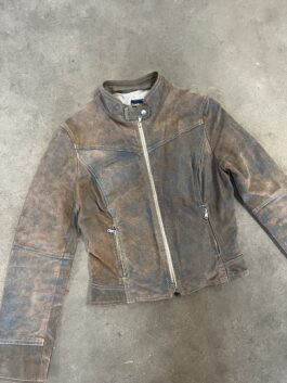 Vintage real leather motorcross racing jacket washed brown green