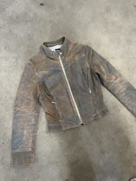 Vintage real leather motorcross racing jacket washed brown green