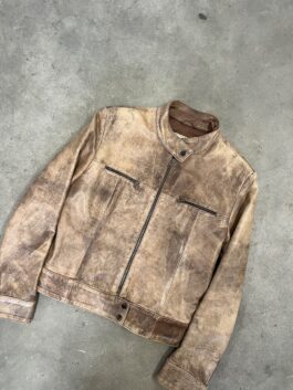 Vintage real leather motorcross racing jacket washed brown
