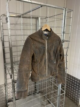 Vintage real leather motorcross racing jacket washed brown green