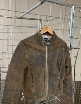 Vintage real leather motorcross racing jacket washed brown green