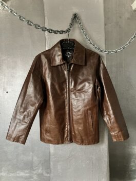 Vintage oversized real leather racing jacket brown