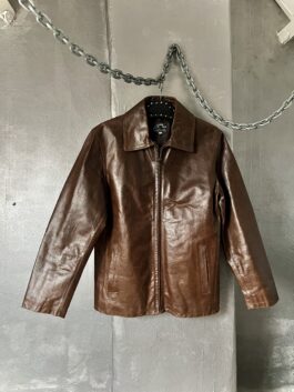 Vintage oversized real leather racing jacket brown