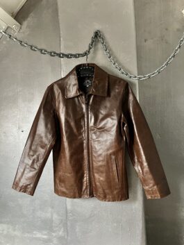 Vintage oversized real leather racing jacket brown